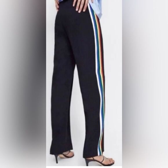 NWOT Zara Women’s Flowing Rainbow Rib Striped Elastic Waist Trousers Pride XS - Picture 3 of 11